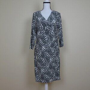 Ralph Lauren V-Neck Dress Women's Size 14 Gray Surplice Ruched Career Workwear